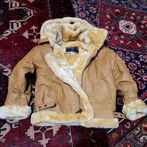 Vintage Shebang USA Shearling Leather Jacket Coat Sz 4T